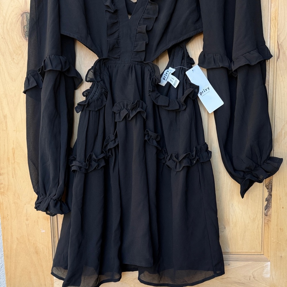 Black Ruffled Mini Dress - Picture 3 of 11